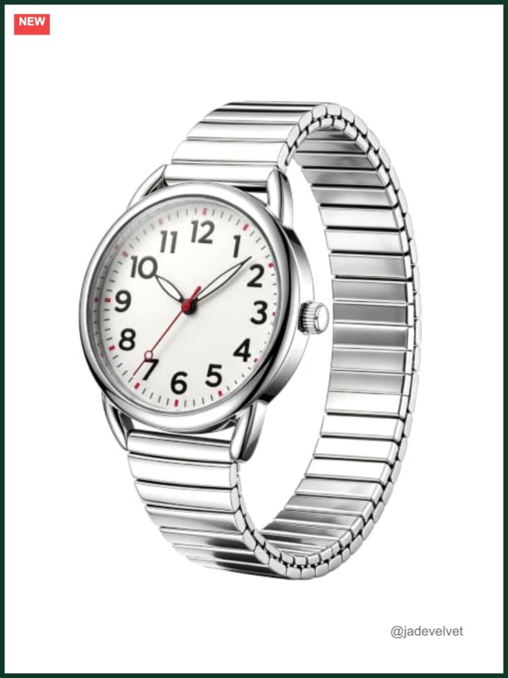 Silver Watch with 4 Stretch Bands for Women, Easy Reader, Water Resistant